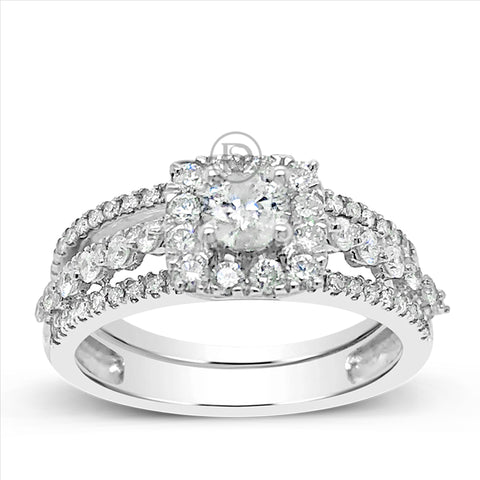 Diamond Halo Engagement Ring 1.05 CTW Round Cut 14K White Gold