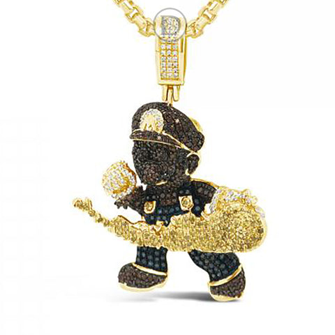 Diamond "Mario" Pendant 1.38 CTW Round Cut 10K Yellow Gold