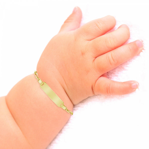 14k Gold ID Bracelet Engravable Girls Boys Kids Baby Figaro Chain Made –  unicornj