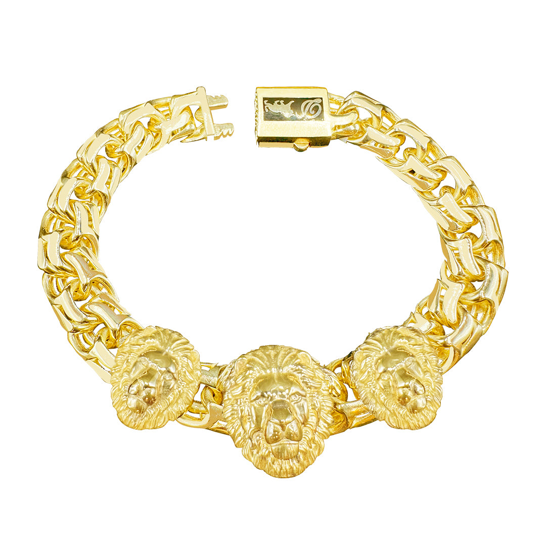 10K yellow gold chino link ID bracelet with Lion Head