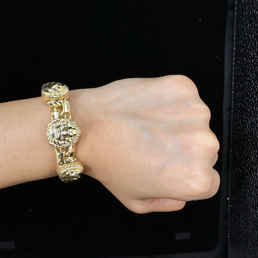 10K yellow gold chino link ID bracelet with Lion Head