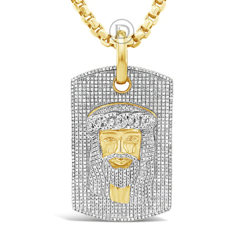 10K Yellow Gold 1.55ct Diamond Jesus Face Dog Tag Pendant