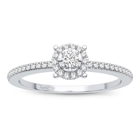 Diamond Halo Pear Shaped Engagement Ring .75 CTW Round Cut 14K White G –  Exotic Diamonds