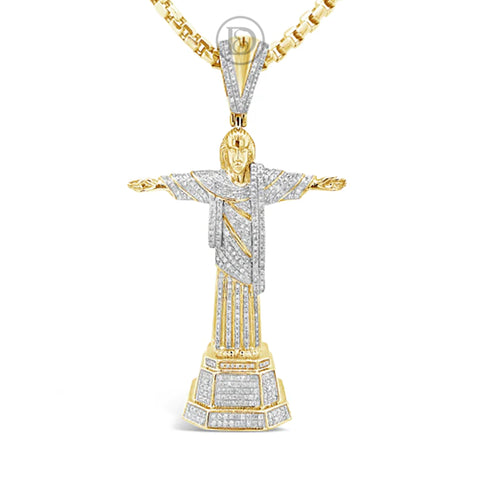 Diamond Jesus Pendant 1.25 CTW Round Cut 10K Yellow Gold