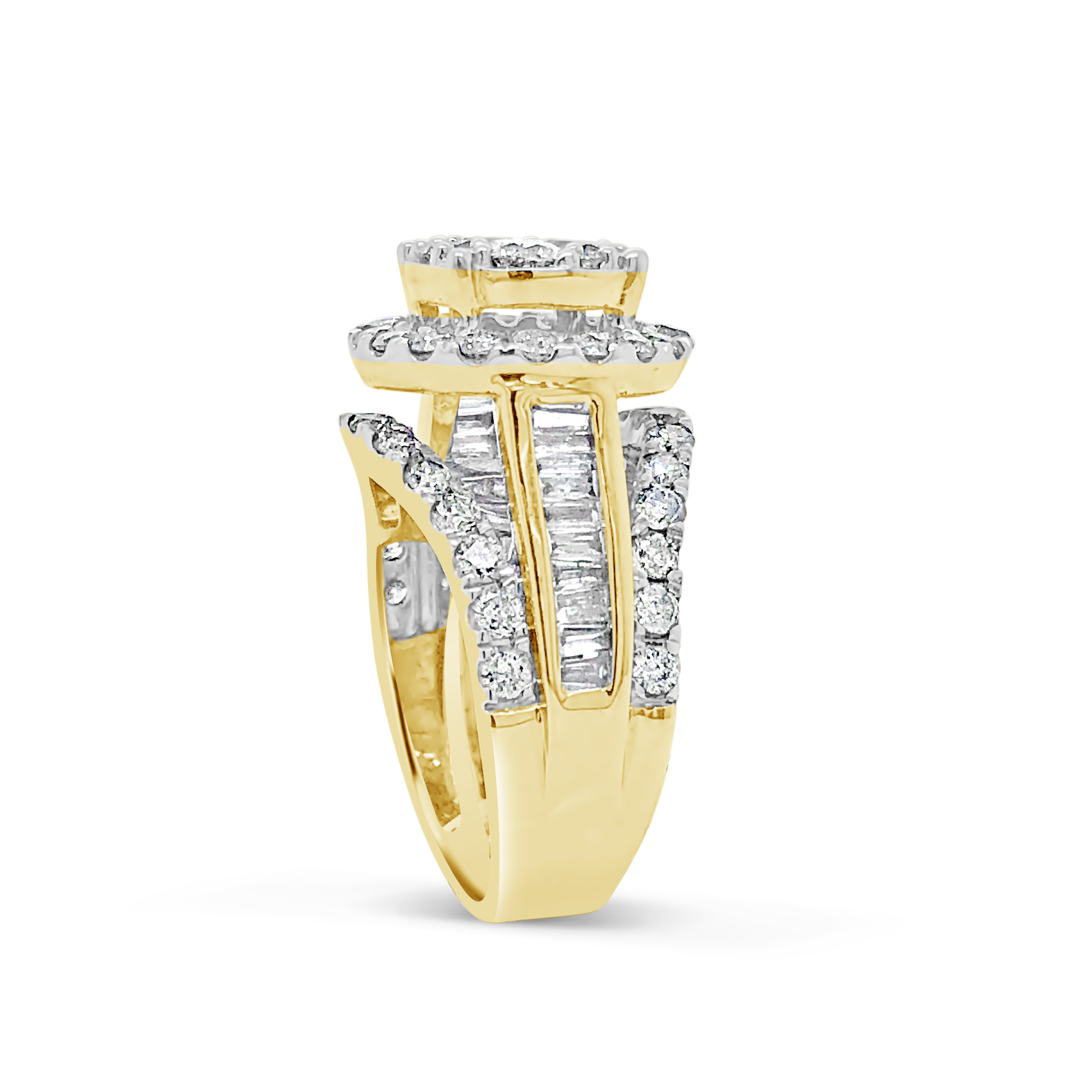 Diamond Halo Ring 1.50 CTW Round Cut 14K Yellow Gold