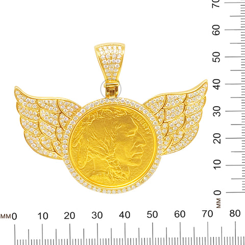 10K Yellow Gold Liberty Coin Diamond Pendant with Wings