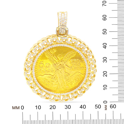 10K Yellow Gold Centenario 50 Pesos Gold Coin Diamond Pendant with Chino Link Bezel