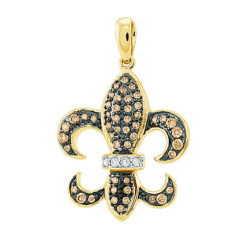 10KY 0.35CTW CHAMPAGNE DIAMOND FLEUR DE LIS PENDAN