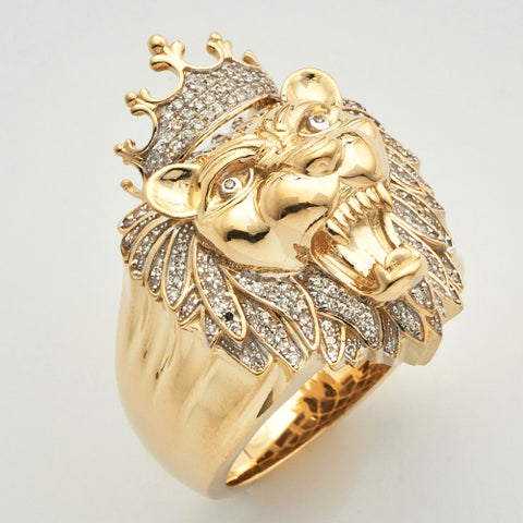 10KY 0.50CTW MICROPAVE DIAMOND LION HEAD MENS RING