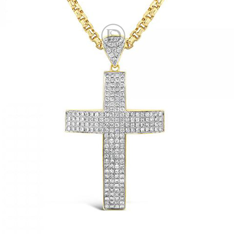 Diamond Cross Pendant 3.60 CTW Round Cut 10K Yellow Gold