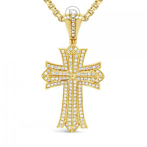 Diamond Cross Pendant 2.55 CTW Round Cut 14K Yellow Gold