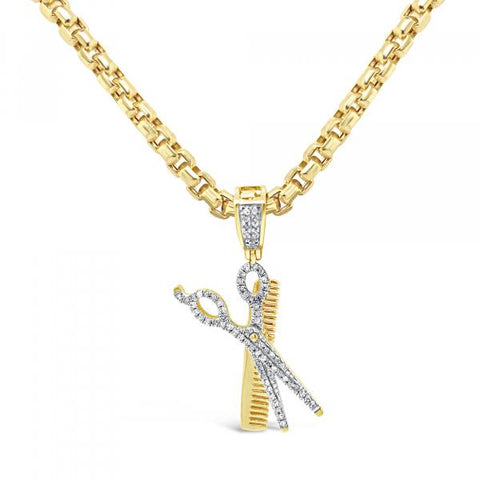 Diamond Sissors & CombPendant .25 CTW Round Cut 10K Yellow Gold