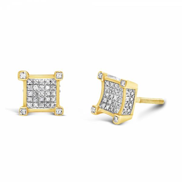 10K Yellow Gold .26ct Diamond Square Earrings